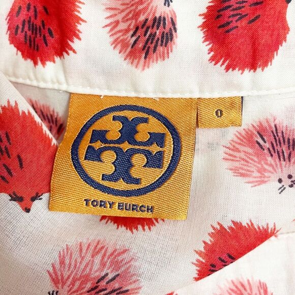 Tory Burch Tory Tunic in Tapioca Hedgehog Cotton Cream & Red Print Size 0 RARE - Picture 11 of 14